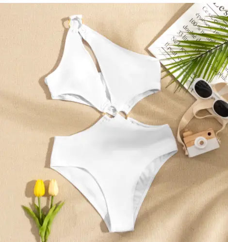 One Shoulder Bikini One Piece Swimsuit Solid Multicolor