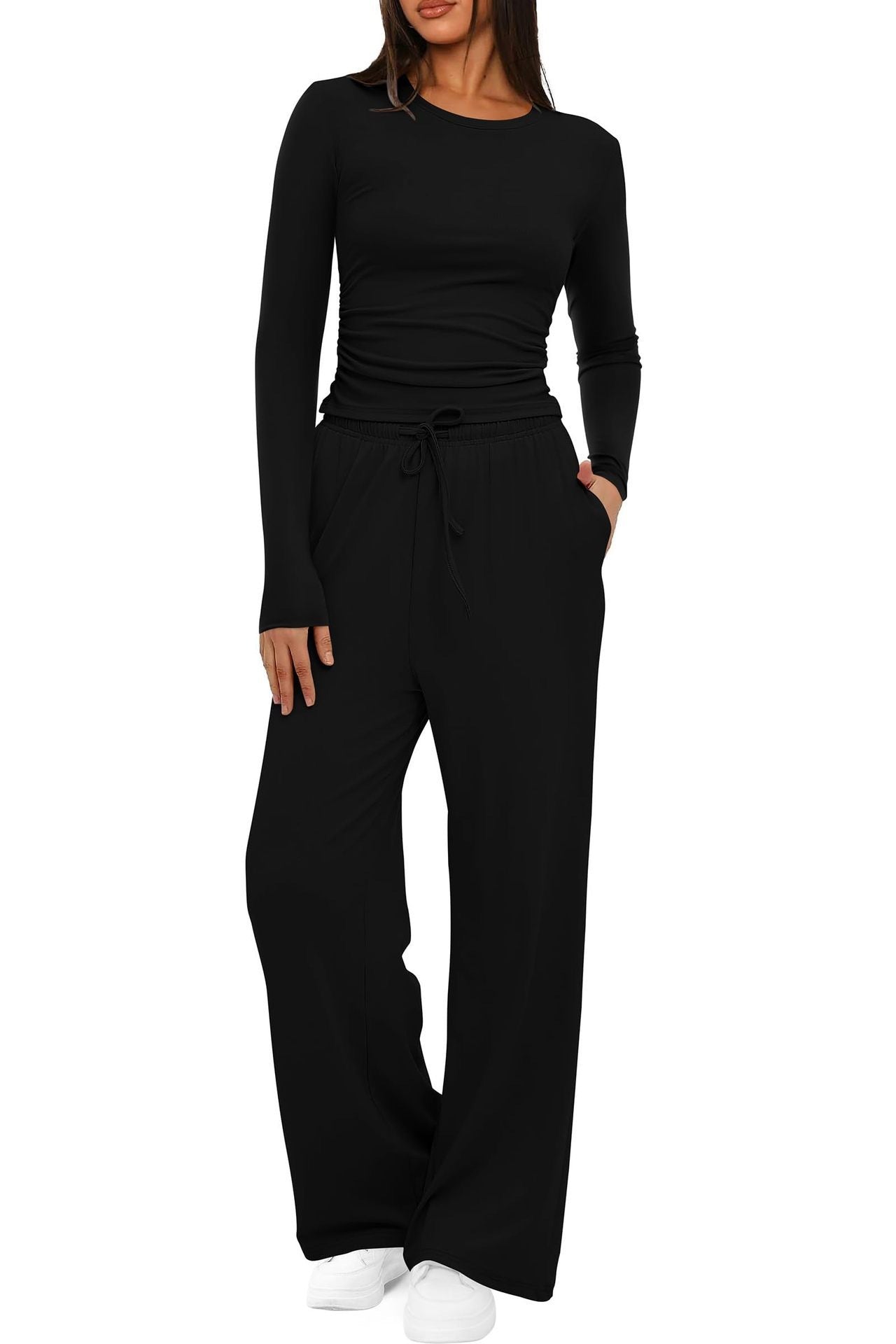Chic Autumn 2-Piece Set: Long Sleeve Top & Wide Pants - LauBelle