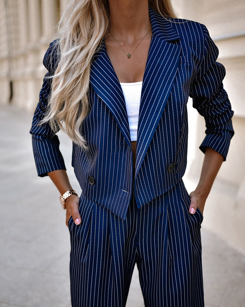 Spring Striped Cropped Suit Set for Women – Chic Casual - LauBelle Brand