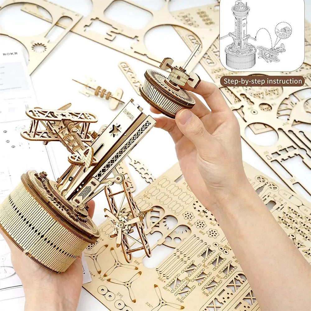 Airplane Control Tower Wooden Model Kit 255 Pieces for Ages 8 and Up