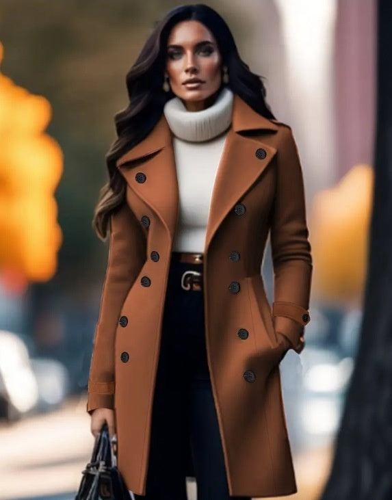 Euro-America Chic Double-Breasted Woolen Coat - LauBelle Brand