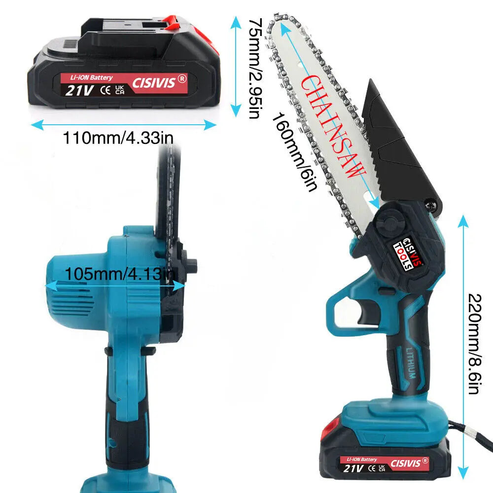 21V Mini Chain Saw Wireless Single Hand Saw for Wood Cutting 4 to 6 Inch
