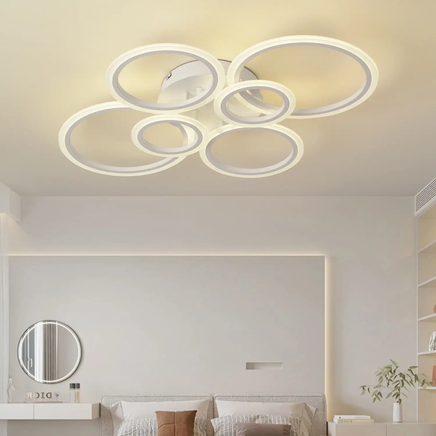 Nordic Six Circles Tricolor Bedroom Ceiling Light 76CM Wall Control