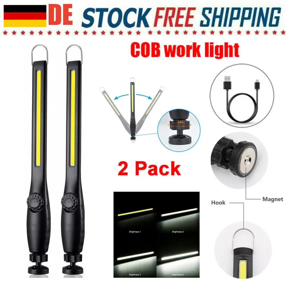 2-Pack USB Rechargeable Magnetic LED Work Light – Flexible Cordless Flashlight for Automotive, Inspection & Emergency Use - LauBelle