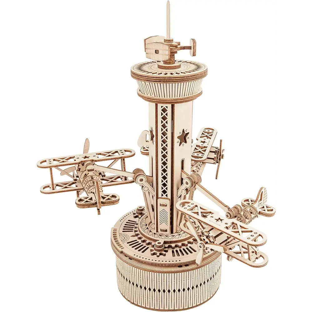 Robotime ROKR 3D Wooden Puzzle for Adults – DIY Music Box Model Kit to Build, Self-Assembly Airplane & Control Tower Building Set - LauBelle