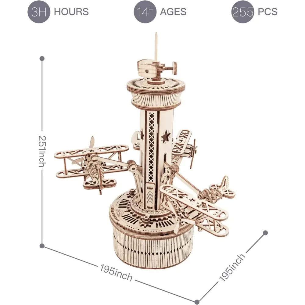 Robotime ROKR 3D Wooden Puzzle for Adults – DIY Music Box Model Kit to Build, Self-Assembly Airplane & Control Tower Building Set - LauBelle Brand
