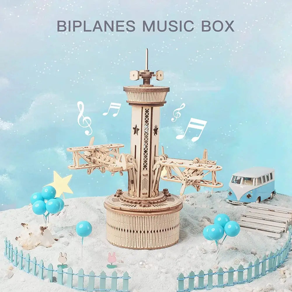 Robotime ROKR 3D Wooden Puzzle for Adults – DIY Music Box Model Kit to Build, Self-Assembly Airplane & Control Tower Building Set - LauBelle Brand