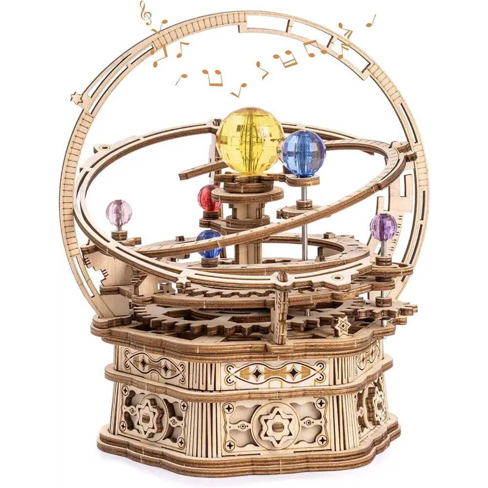 ROKR Rotating Starry Night Mechanical Music Box 3D Wooden Puzzle Assembly Model Building Kits - LauBelle Brand