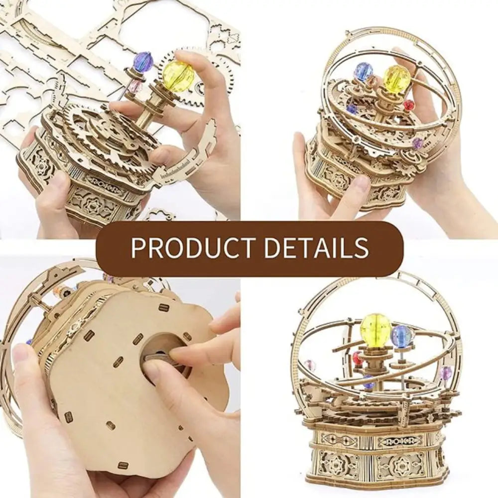 ROKR Rotating Starry Night Mechanical Music Box 3D Wooden Puzzle Assembly Model Building Kits - LauBelle Brand