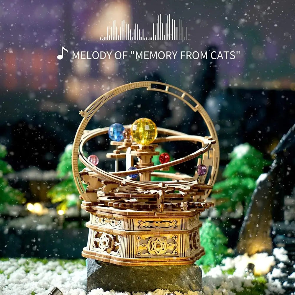 ROKR Rotating Starry Night Mechanical Music Box 3D Wooden Puzzle Assembly Model Building Kits - LauBelle Brand