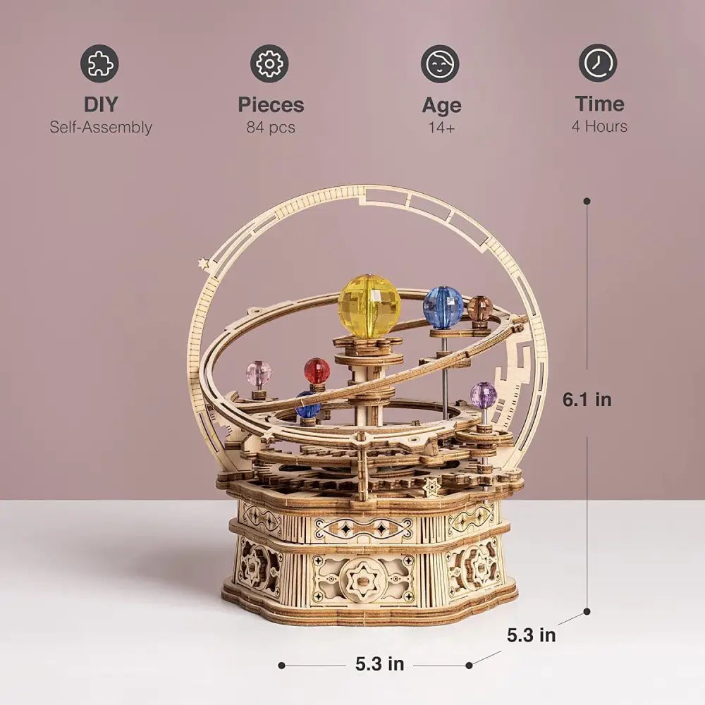 ROKR Rotating Starry Night Mechanical Music Box 3D Wooden Puzzle Assembly Model Building Kits - LauBelle Brand