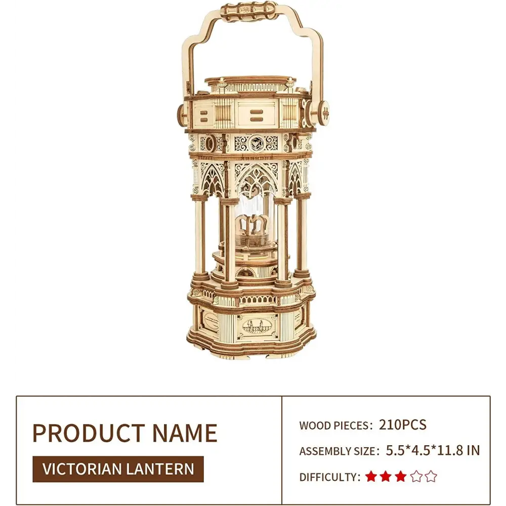 Robotime Rokr 3D Wooden Puzzles DIY Musical Box Building Kit Mechanical Models to Build - Victorian Lantern - LauBelle