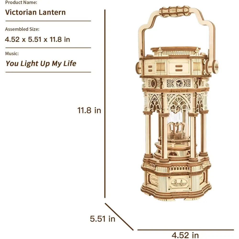 Robotime Rokr 3D Wooden Puzzles DIY Musical Box Building Kit Mechanical Models to Build - Victorian Lantern - LauBelle Brand