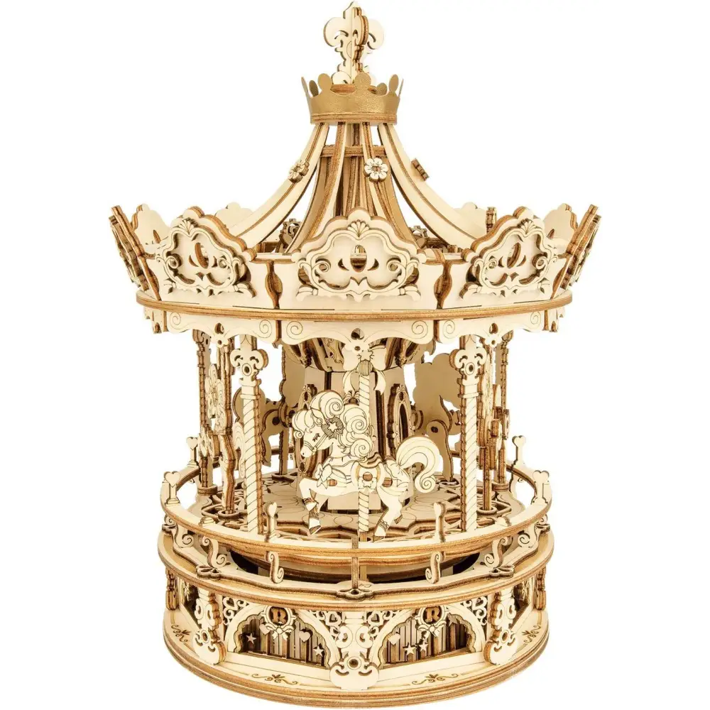 Robotime Rokr 3D Wooden Puzzles Construction Model Kit 336 Pieces Rotating - Romantic Carousel - LauBelle