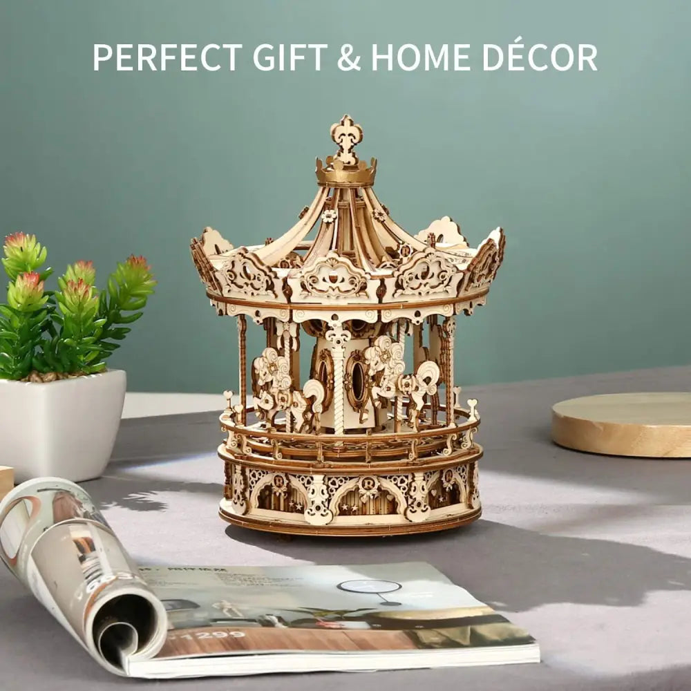 Robotime Rokr 3D Wooden Puzzles Construction Model Kit 336 Pieces Rotating - Romantic Carousel - LauBelle Brand