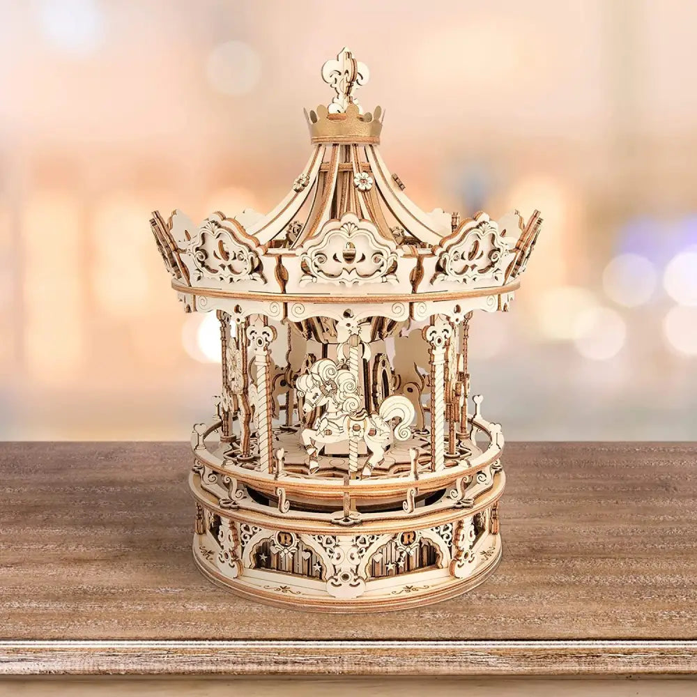 Robotime Rokr 3D Wooden Puzzles Construction Model Kit 336 Pieces Rotating - Romantic Carousel - LauBelle Brand