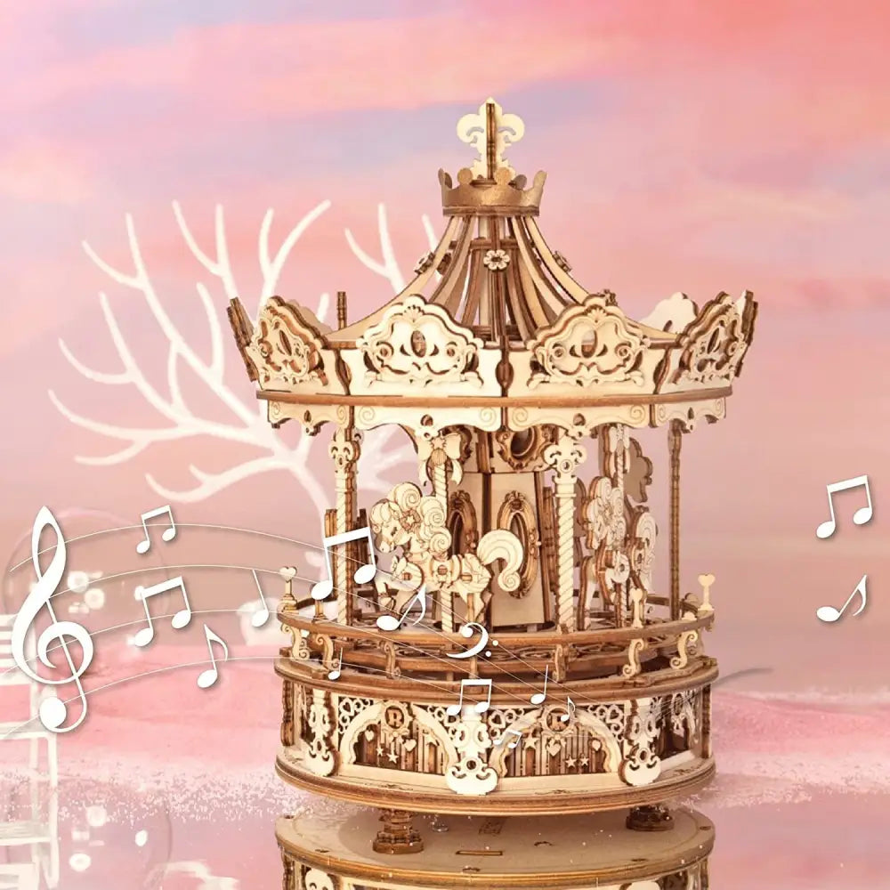 Robotime Rokr 3D Wooden Puzzles Construction Model Kit 336 Pieces Rotating - Romantic Carousel - LauBelle Brand