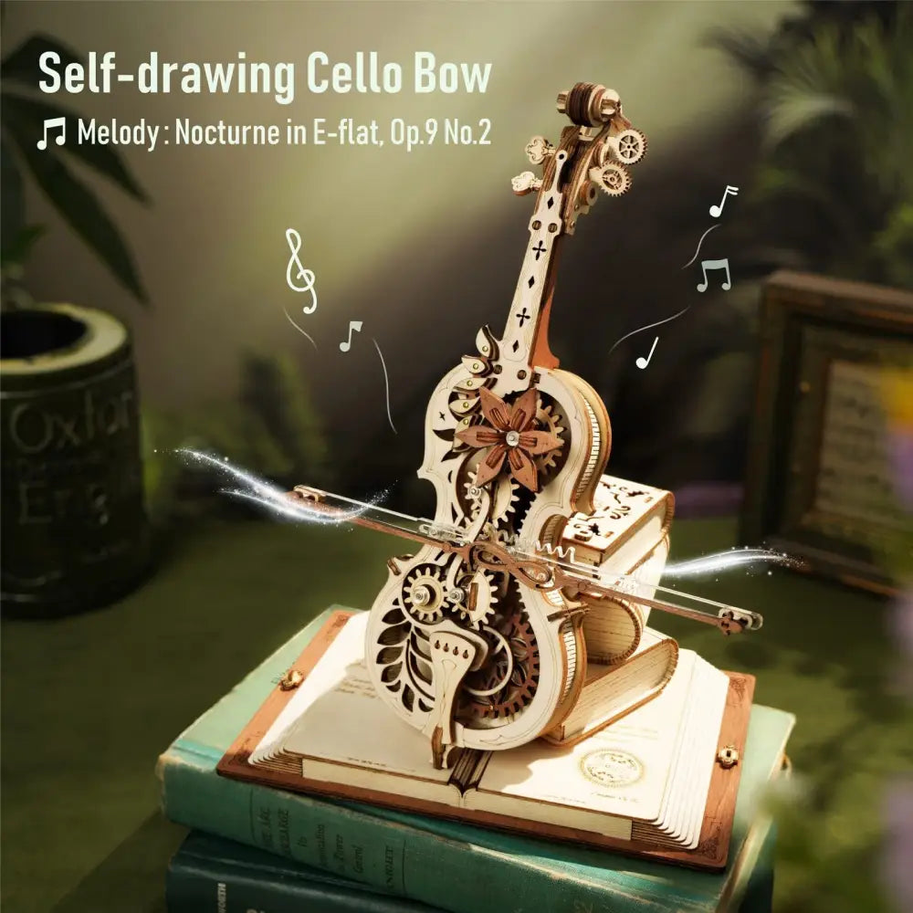 Retro Cello Music Box Puzzle with European Engraving and Floral Detail - LauBelle