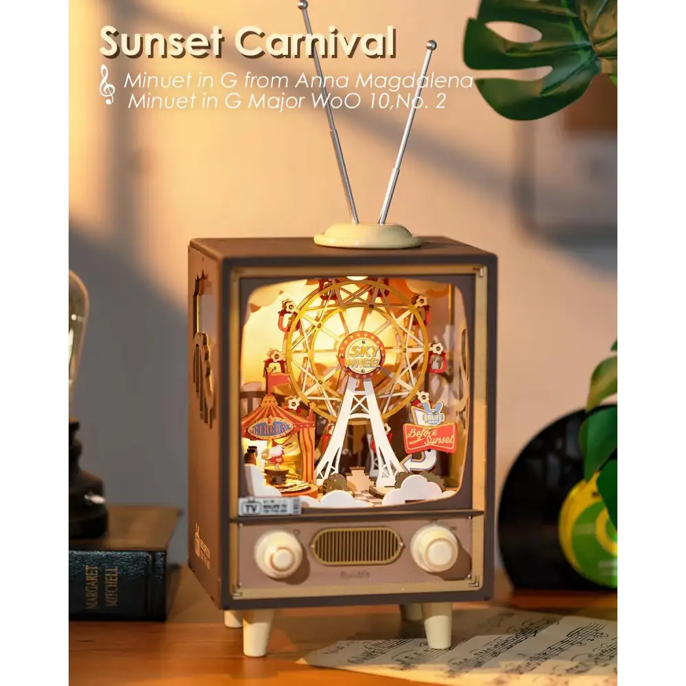 Robotime Rolife Sunset Carnival Music Box – 3D Wooden Puzzle with Lights, Luxurious Design Toy & Home Decoration for Kids & Adults - LauBelle Brand