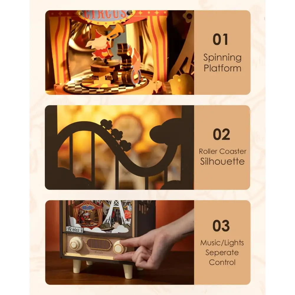 Robotime Rolife Sunset Carnival Music Box – 3D Wooden Puzzle with Lights, Luxurious Design Toy & Home Decoration for Kids & Adults - LauBelle Brand