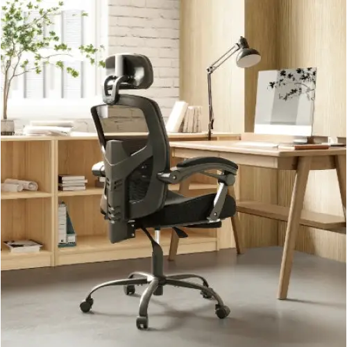 Retractable Footrest Ergonomic Swivel Office Chair With Lumbar Support Pillow And Padded Armrests - LauBelle Brand