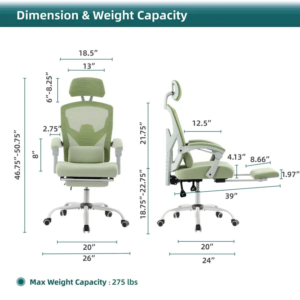 Retractable Footrest Ergonomic Swivel Office Chair With Lumbar Support Pillow And Padded Armrests - LauBelle Brand