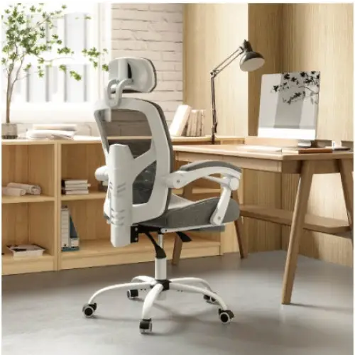 Retractable Footrest Ergonomic Swivel Office Chair With Lumbar Support Pillow And Padded Armrests - LauBelle Brand