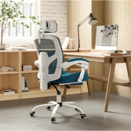 Retractable Footrest Ergonomic Swivel Office Chair With Lumbar Support Pillow And Padded Armrests - LauBelle Brand