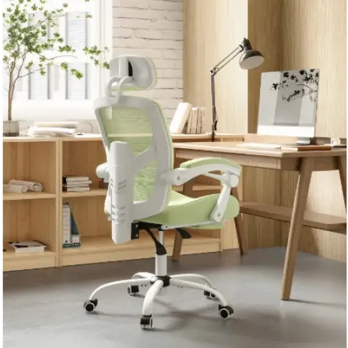 Retractable Footrest Ergonomic Swivel Office Chair With Lumbar Support Pillow And Padded Armrests - LauBelle Brand