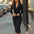 Women's Solid Color V-Neck Blazer Dress, Long Sleeve Button Down Midi Dress For Office And Formal Wear - LauBelle