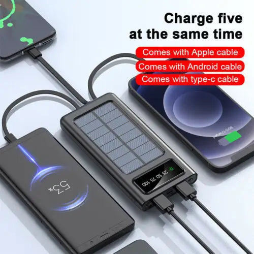 Solar Power Bank 900000mAh Portable External Battery Charger for All Phones - LauBelle Brand