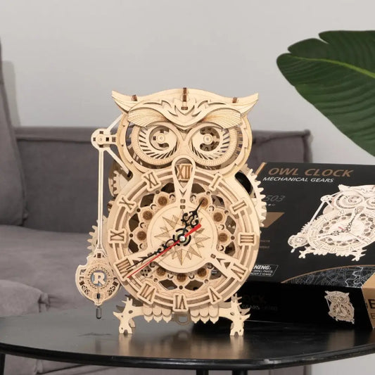 Robotime Rokr Creative DIY Toys 3D Owl Wooden Clock Building Block Kit - LauBelle Brand