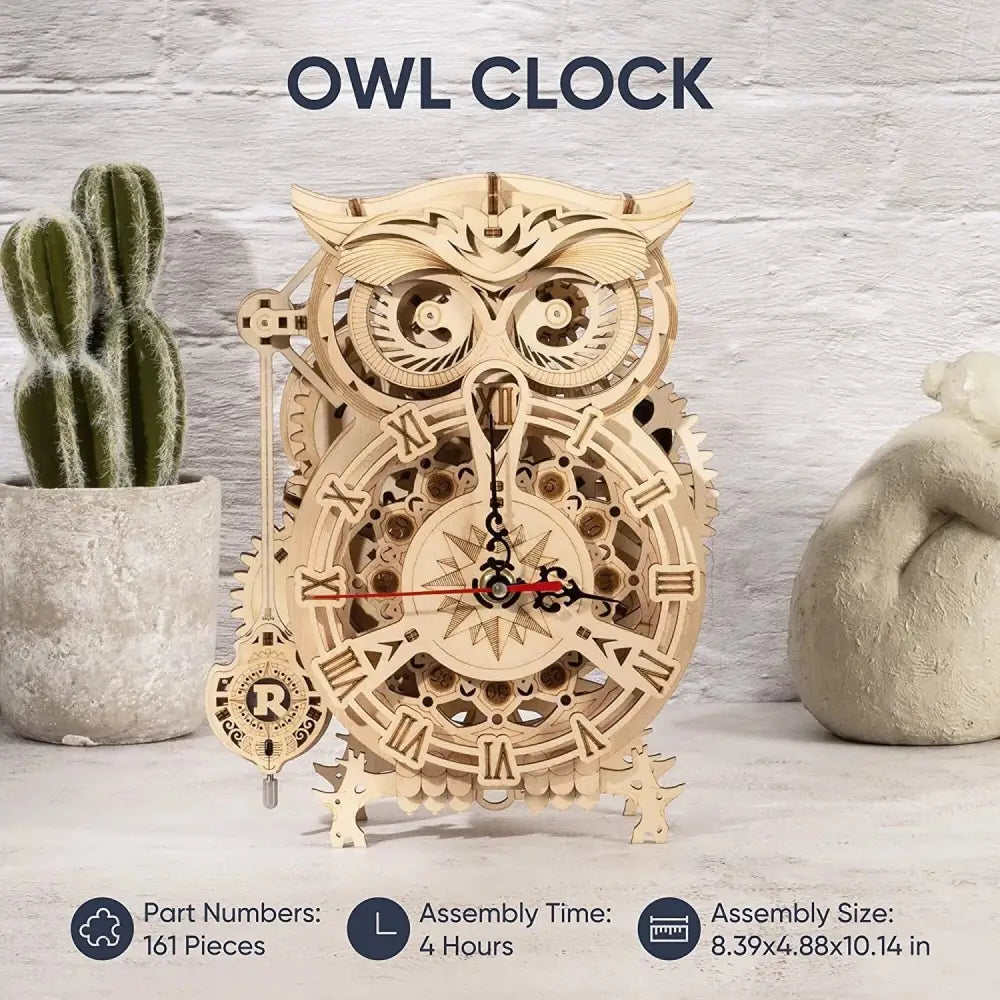 Robotime Rokr Creative DIY Toys 3D Owl Wooden Clock Building Block Kit - LauBelle Brand
