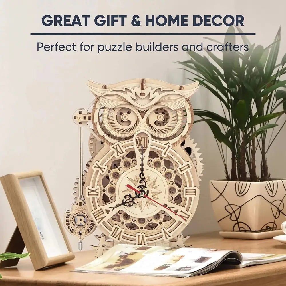 Robotime Rokr Creative DIY Toys 3D Owl Wooden Clock Building Block Kit - LauBelle Brand