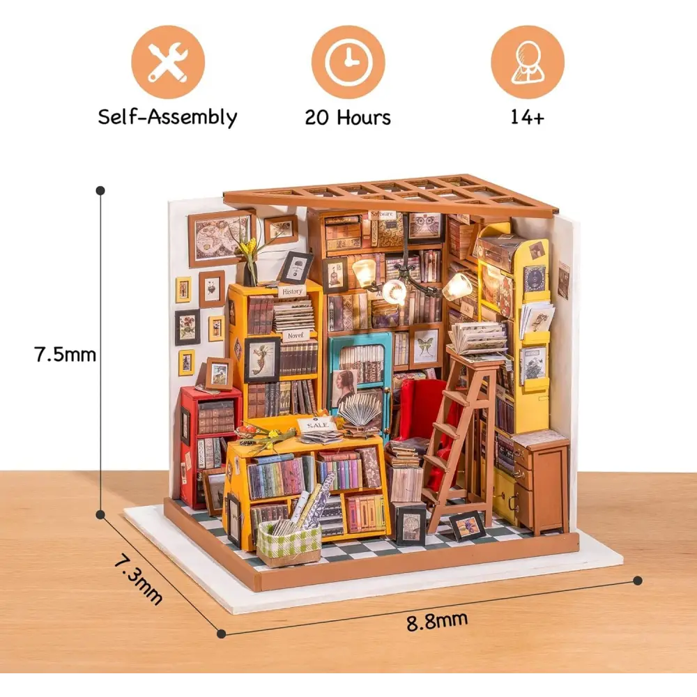 ROBOTIME Rolife DIY Miniature Dollhouse Kits – Wooden 3D Puzzle Houses with LED Lights & Furniture (Sam’s Study, Flower Garden, Cozy Living Room, Coffee House - LauBelle Brand