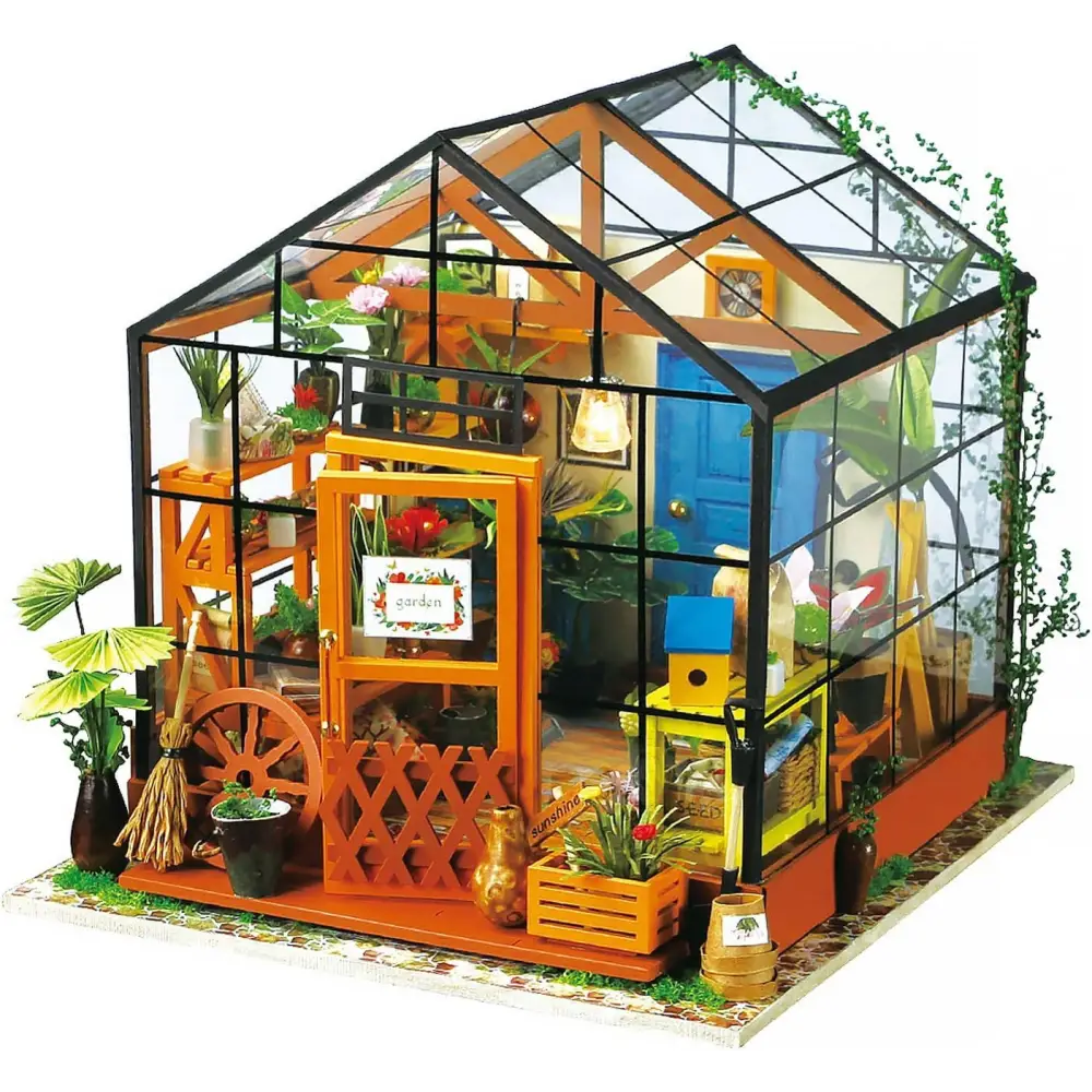ROBOTIME Rolife DIY Miniature Dollhouse Kits – Wooden 3D Puzzle Houses with LED Lights & Furniture (Sam’s Study, Flower Garden, Cozy Living Room, Coffee House - LauBelle Brand