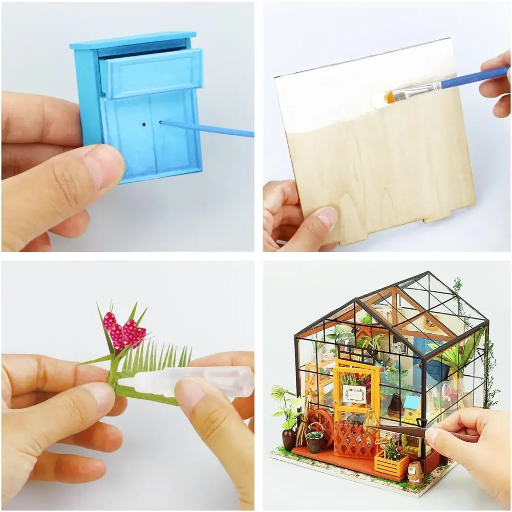 ROBOTIME Rolife DIY Miniature Dollhouse Kits – Wooden 3D Puzzle Houses with LED Lights & Furniture (Sam’s Study, Flower Garden, Cozy Living Room, Coffee House - LauBelle Brand