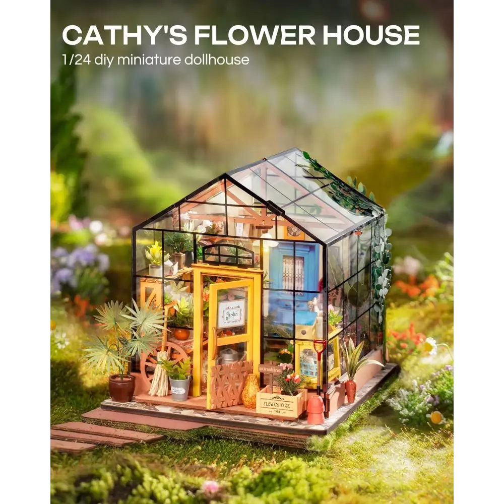 ROBOTIME Rolife DIY Miniature Dollhouse Kits – Wooden 3D Puzzle Houses with LED Lights & Furniture (Sam’s Study, Flower Garden, Cozy Living Room, Coffee House - LauBelle Brand