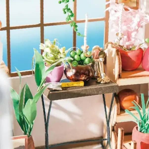 ROBOTIME Rolife DIY Miniature House Kit – Emily's Flower Shop, Wooden Mini House Building Kit with Furniture, LED Lighting & Accessories, DIY Miniature Dollhouse Kit - LauBelle Brand