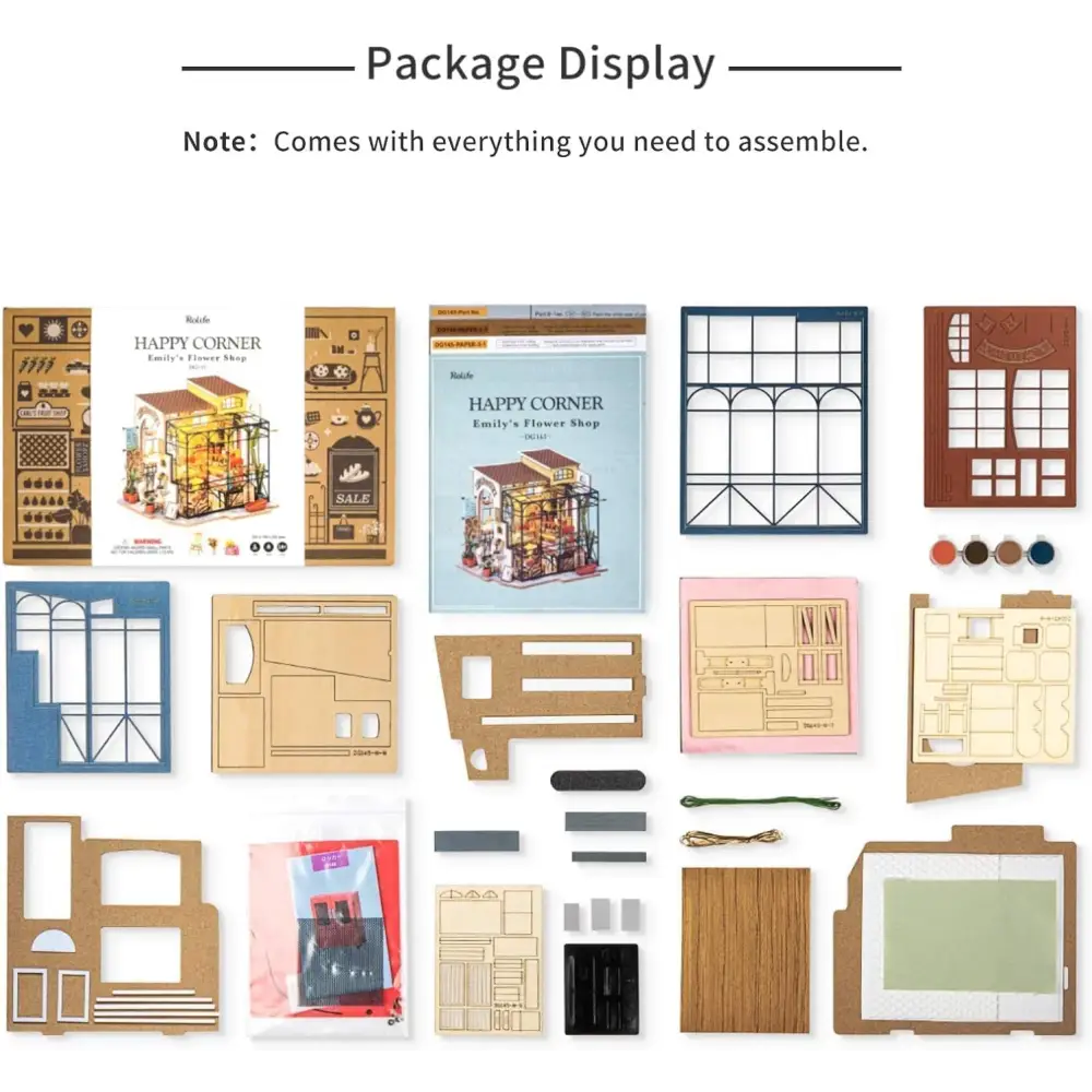 ROBOTIME Rolife DIY Miniature House Kit – Emily's Flower Shop, Wooden Mini House Building Kit with Furniture, LED Lighting & Accessories, DIY Miniature Dollhouse Kit - LauBelle Brand