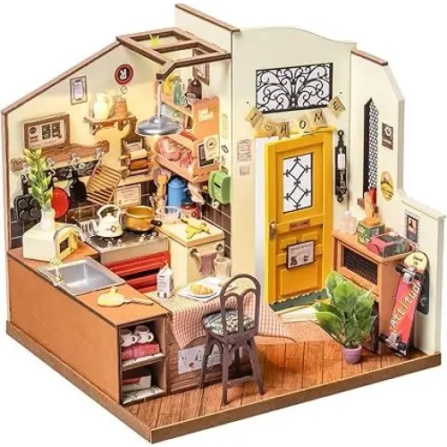 Rolife Happy kitchen Dollhouse Minature House DIY Wooden Puzzle with LED Light - LauBelle Brand