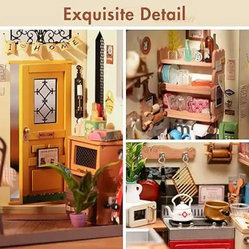 Rolife Happy kitchen Dollhouse Minature House DIY Wooden Puzzle with LED Light - LauBelle Brand