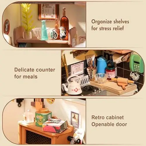 Rolife Happy kitchen Dollhouse Minature House DIY Wooden Puzzle with LED Light - LauBelle Brand