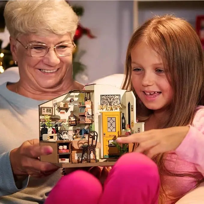 Rolife Happy kitchen Dollhouse Minature House DIY Wooden Puzzle with LED Light - LauBelle Brand