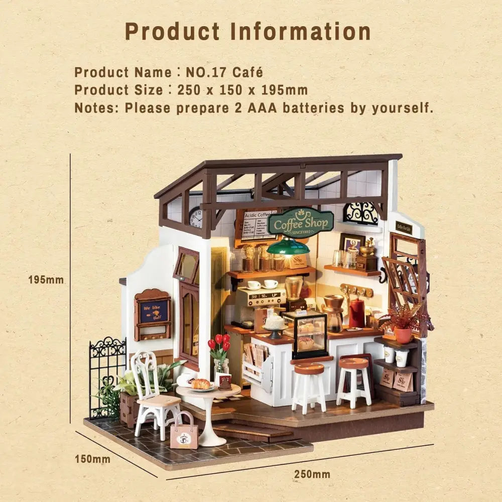 ROBOTIME Rolife No.17 Cafe Miniature House Kit DG162 3D Wooden Building Toys - LauBelle Brand