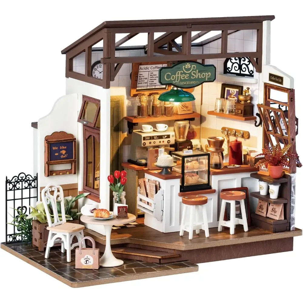 ROBOTIME Rolife No.17 Cafe Miniature House Kit DG162 3D Wooden Building Toys - LauBelle