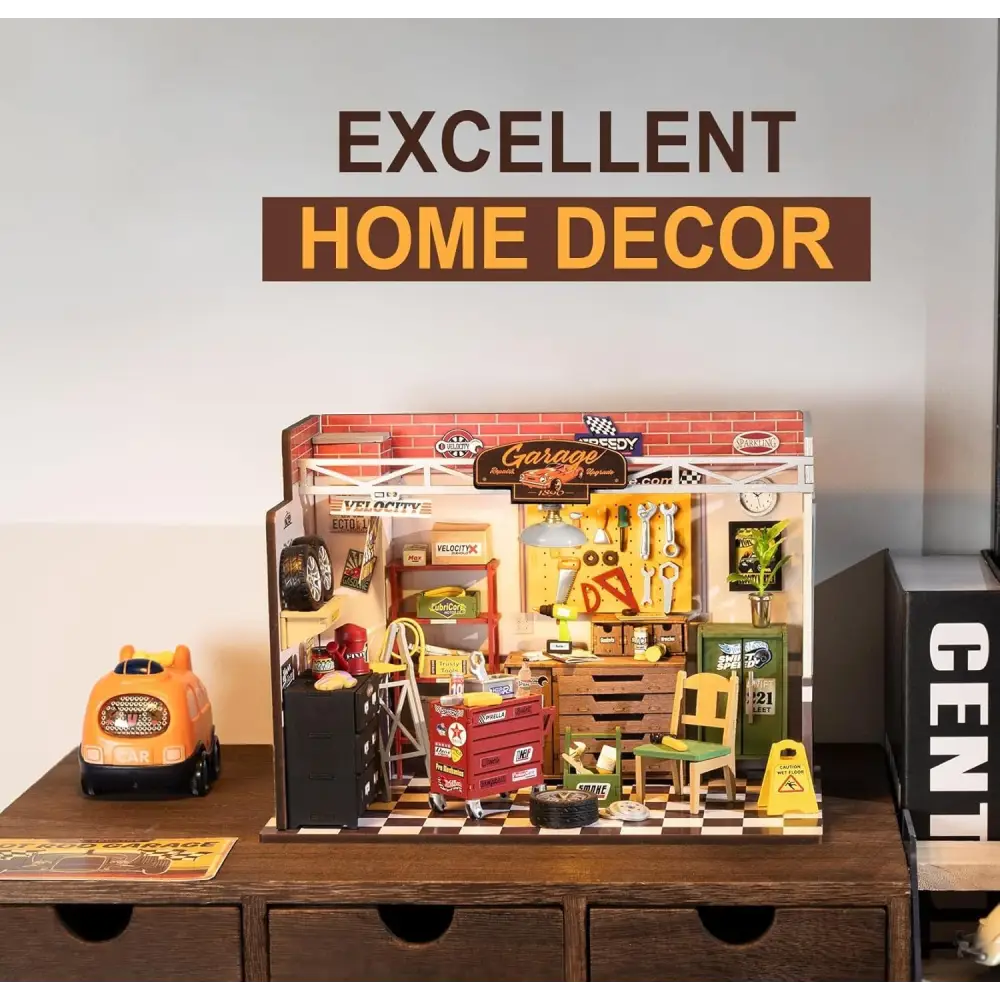 ROBOTIME DIY Miniature House Kit Garage Workshop With Light, Wooden Dollhouse Model Building Kit - LauBelle Brand
