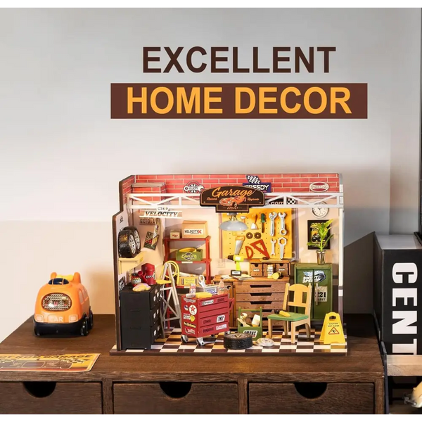 ROBOTIME DIY Miniature House Kit Garage Workshop With Light, Wooden Dollhouse Model Building Kit - LauBelle