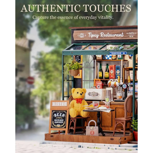 Rolife DIY Miniature House Kit – Tipsy Restaurant Wooden Model Building Set for Adults, Home & Desk Decoration, Bookshelf Craft Kit - LauBelle