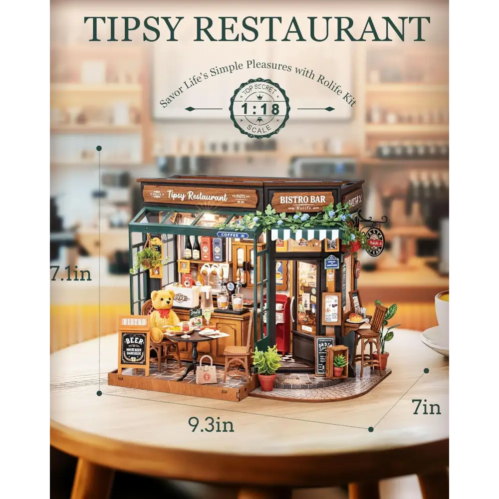Rolife DIY Miniature House Kit – Tipsy Restaurant Wooden Model Building Set for Adults, Home & Desk Decoration, Bookshelf Craft Kit - LauBelle Brand